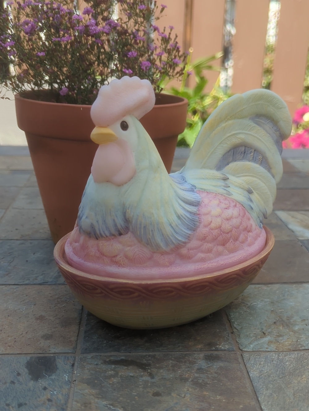 Hand Painted Fenton Rooster On Nest By Christina Riggs